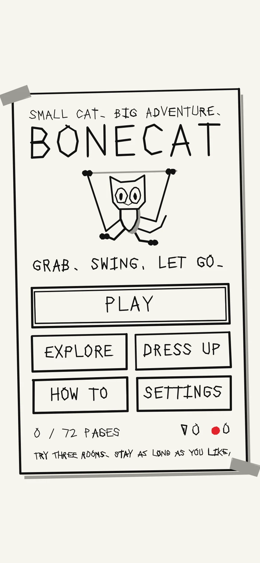 Bonecat's hand-drawn main menu